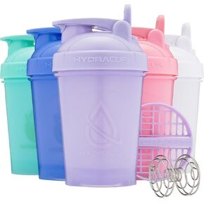 Hydra Cup ProFlow [5 Pack] 20 oz Small Shaker Bottles for Protein Shakes, Shaker Cups with Ball Blender Whisk, Shaker Bottle with Handle, Travel To Go, BPA Free (Bright Colors)