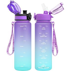 OLDLEY Kids Water Bottle for School, 12 oz (2 lids) BPA-Free Reusable Leak-proof Durable Tritan Plastic Water Bottles with Straw & Chug Lids, Anti-dust Spout Cover (Blue)