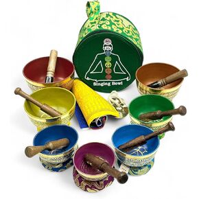 7 Chakra Color Tibetan Singing Bowl Set for Sound Healing, Meditation and Yoga.