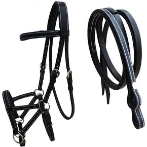 CHALLENGER Horse Western Horse Western English Tack Black Leather Bitless Sidepull Bridle Reins 77RT05