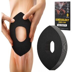 Kinesiology Tape for Knees, 10 Pcs Precut Kinesiology Tape for Knee Pain Relief & Support, Waterproof & Elastic Athletic Tape for Knee Stability, Breathable & Comfortable Kinesiology Tape (Black)