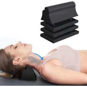 Neck and Shoulder Relaxer, Neck Traction Device, Cervical Traction Block for Physical Therapy and TMJ Pain Relief, Neck Stretcher Chiropractic Pillows for Pain Relief (Nature-Black)