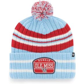 47 Mississippi Rebels Mens Womens Hone Patch Cuff Knit Stretch Fit Columbia Blue Beanie with Team Color Vintage Patch Logo