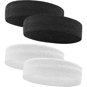 4 Pack Sweatbands Sports Headband for Men and Women, Moisture Wicking Athletic Workout Headband for Running, Tennis, Basketball, Yoga, Gym Stretchy Unisex Sweatband