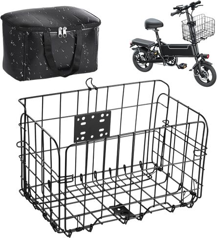 سلة سلة دراجة قابلة للطي ، سلة سلك الدراجات المعدنية مع حقيبة بطانة قابلة للإزالة ، سلال دراجة كبيرة قابلة للطي كبيرة قابلة للطي لمعظم رف الدراجات البخارية Ebike ، 12.6 × 7.7 × 7.9 في in Kuwait