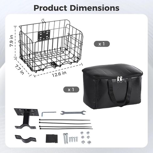 سلة سلة دراجة قابلة للطي ، سلة سلك الدراجات المعدنية مع حقيبة بطانة قابلة للإزالة ، سلال دراجة كبيرة قابلة للطي كبيرة قابلة للطي لمعظم رف الدراجات البخارية Ebike ، 12.6 × 7.7 × 7.9 في in Kuwait
