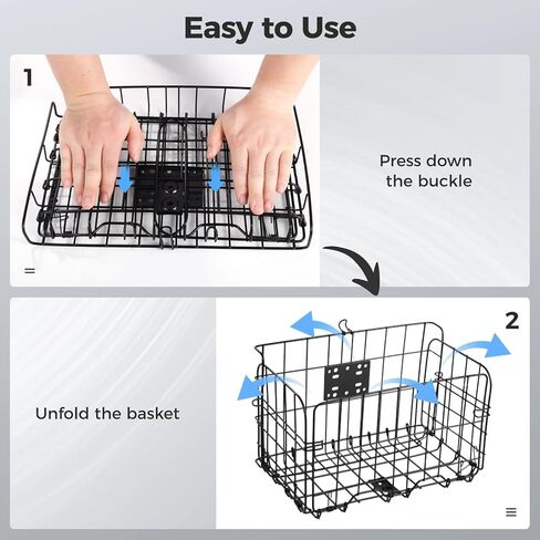 سلة سلة دراجة قابلة للطي ، سلة سلك الدراجات المعدنية مع حقيبة بطانة قابلة للإزالة ، سلال دراجة كبيرة قابلة للطي كبيرة قابلة للطي لمعظم رف الدراجات البخارية Ebike ، 12.6 × 7.7 × 7.9 في in Kuwait