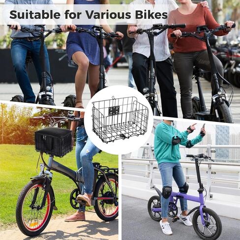 سلة سلة دراجة قابلة للطي ، سلة سلك الدراجات المعدنية مع حقيبة بطانة قابلة للإزالة ، سلال دراجة كبيرة قابلة للطي كبيرة قابلة للطي لمعظم رف الدراجات البخارية Ebike ، 12.6 × 7.7 × 7.9 في in Kuwait