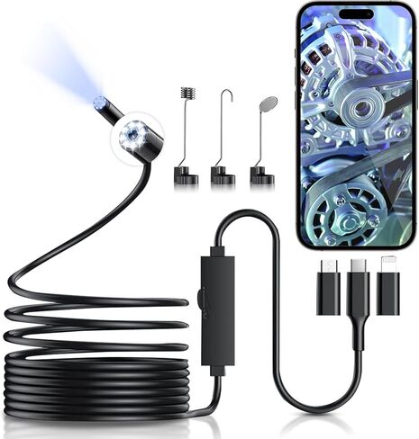 Borescope-endopcy-camera مع 2560 بكسل HD 8 LED LIDCOPE BORESCOPE نصف ريغيد الأفعى الكاميرا BORESCOPE IP67 7.9MM كاميرا borescope ماء 16.4 قدم ، مناسبة لنظام iOS و Android in Kuwait