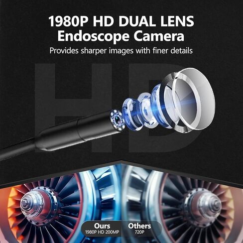 Borescope-endopcy-camera مع 2560 بكسل HD 8 LED LIDCOPE BORESCOPE نصف ريغيد الأفعى الكاميرا BORESCOPE IP67 7.9MM كاميرا borescope ماء 16.4 قدم ، مناسبة لنظام iOS و Android in Kuwait