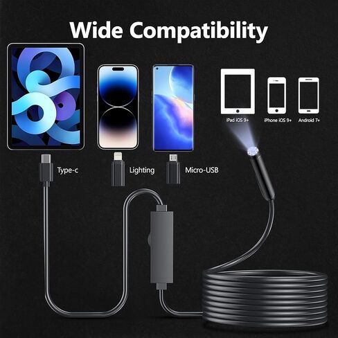 Borescope-endopcy-camera مع 2560 بكسل HD 8 LED LIDCOPE BORESCOPE نصف ريغيد الأفعى الكاميرا BORESCOPE IP67 7.9MM كاميرا borescope ماء 16.4 قدم ، مناسبة لنظام iOS و Android in Kuwait