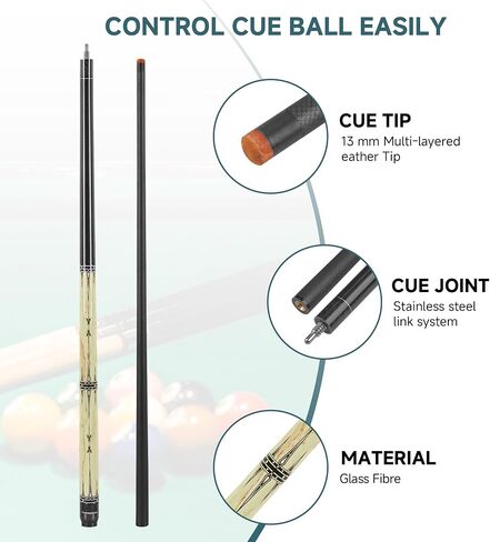 HomeSeason Glass Fibre Pool Cue Stick 58" Billiard Cue Sticks Professional Low Deflection Pool Sticks in Kuwait