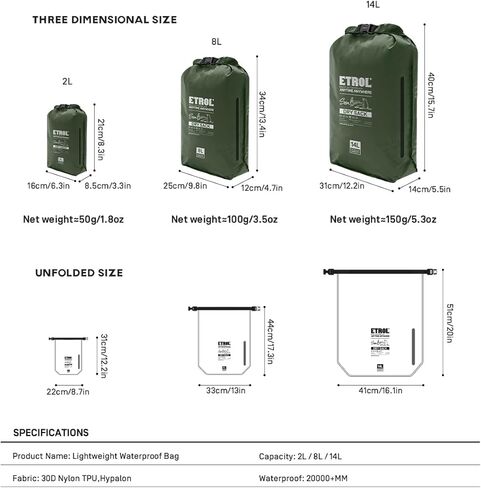 Waterproof Dry Bag - 8L/14L Ultralight Roll Top Backpack Sack With Visual Window,Lightweight 30D Nylon Outdoor Storage Bag Keeps Gear Dry for Travel,Swimming,Snorkeling,Boating,Kayaking,Camping in Saudi Arabia