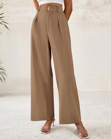 BTFBM Women Wide Leg Dress Pants 2025 High Waisted Button Pleated Business Casual Trousers Office Work Palazzo Pants in Kuwait
