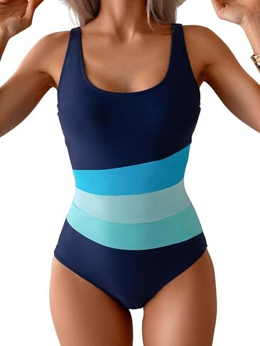 Women's One Piece Swimsuit Slimming Bathing Suit Color Block Scoop Neck Swim Suit in Saudi Arabia