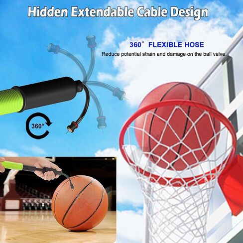 Ball Pump with Needle Storage, Basketball Pump with 5 Needles & Extendable Cable, Soceer Football Ball Pumps, Volleyball Pump, Rugby Ball Inflator - Great for All Balls - Never Lose Pin in Saudi Arabia