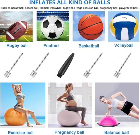 Ball Pump with Needle Storage, Basketball Pump with 5 Needles & Extendable Cable, Soceer Football Ball Pumps, Volleyball Pump, Rugby Ball Inflator - Great for All Balls - Never Lose Pin in Saudi Arabia