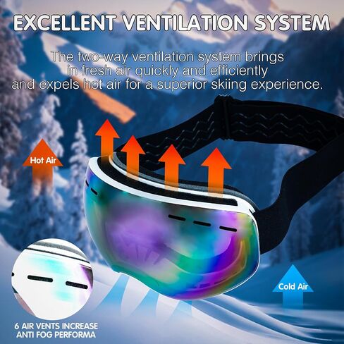 Ski Goggles for Man Women, Anti-Fog Snowboard Goggles Anti-UV Snow Goggles for Young Adult Snow Sports in Saudi Arabia