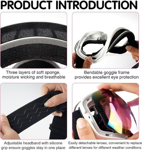 Ski Goggles for Man Women, Anti-Fog Snowboard Goggles Anti-UV Snow Goggles for Young Adult Snow Sports in Saudi Arabia