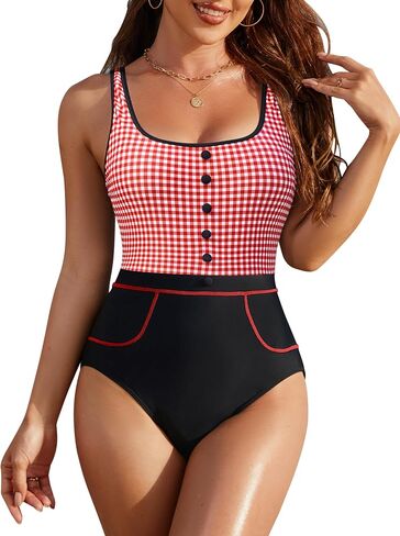 BMJL Womens Tummy Control Swimsuits Retro Vintage One Piece Bathing Suits Slimming Color Block Stripes Swimwear in Saudi Arabia