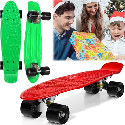 2 قطعة لوح تزلج صغير مقاس 22 بوصة، لوح تزلج كلاسيكي كامل مع لوح تزلج كلاسيكي من البلاستيك المتدحرج الناعم، هدية للمبتدئين في أعياد الميلاد والأطفال والأولاد والبنات in Kuwait