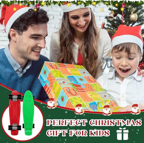 2 قطعة لوح تزلج صغير مقاس 22 بوصة، لوح تزلج كلاسيكي كامل مع لوح تزلج كلاسيكي من البلاستيك المتدحرج الناعم، هدية للمبتدئين في أعياد الميلاد والأطفال والأولاد والبنات in Kuwait