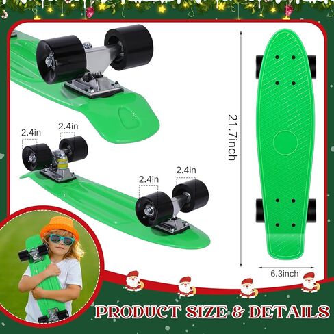 2 قطعة لوح تزلج صغير مقاس 22 بوصة، لوح تزلج كلاسيكي كامل مع لوح تزلج كلاسيكي من البلاستيك المتدحرج الناعم، هدية للمبتدئين في أعياد الميلاد والأطفال والأولاد والبنات in Kuwait