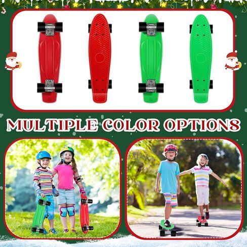 2 قطعة لوح تزلج صغير مقاس 22 بوصة، لوح تزلج كلاسيكي كامل مع لوح تزلج كلاسيكي من البلاستيك المتدحرج الناعم، هدية للمبتدئين في أعياد الميلاد والأطفال والأولاد والبنات in Kuwait