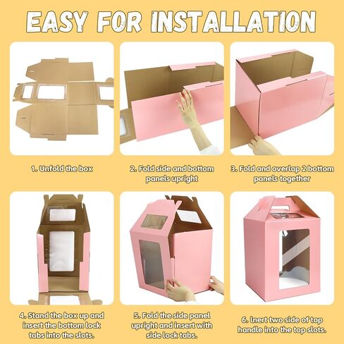 2 Pack Tall Cake Boxes with 2 Round Cake Boards for Tier Cakes Disposable Layer Cake Carrier with Window Take Out Transport Containers with Handle for Birthday Party(10x10x12 Inch, Pink) in Saudi Arabia