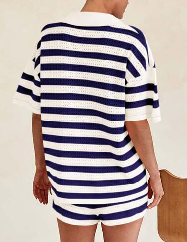 PRETTYGARDEN Women's 2 Piece Shorts Sets Casual Summer 2025 Short Sleeve Striped Sweater Set Matching Beach Vacation Outfit in Kuwait