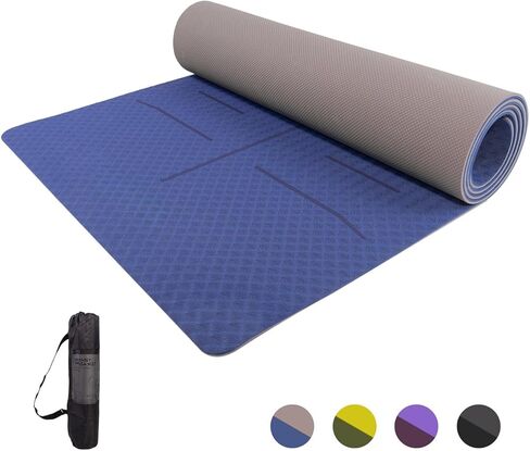 Eco-friendly TPE Yoga Mat,72"L x 24"W x 1/4" (6mm),Double Non-slip Grippy Design,High Density Cushion,lightweight,Free Yoga Bag Included in Saudi Arabia