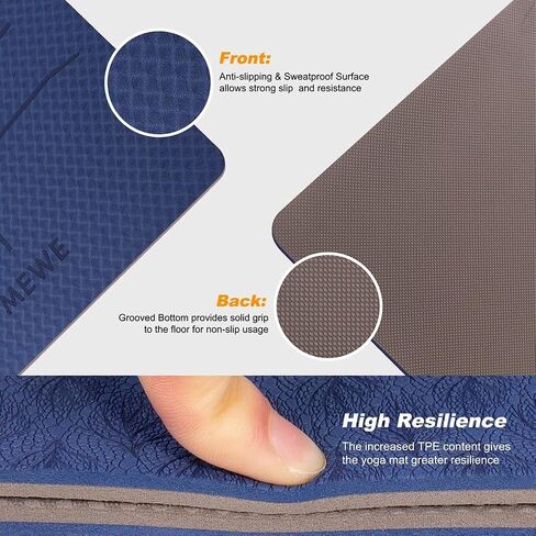 Eco-friendly TPE Yoga Mat,72"L x 24"W x 1/4" (6mm),Double Non-slip Grippy Design,High Density Cushion,lightweight,Free Yoga Bag Included in Saudi Arabia