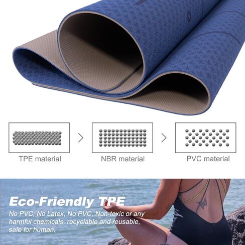Eco-friendly TPE Yoga Mat,72"L x 24"W x 1/4" (6mm),Double Non-slip Grippy Design,High Density Cushion,lightweight,Free Yoga Bag Included in Saudi Arabia