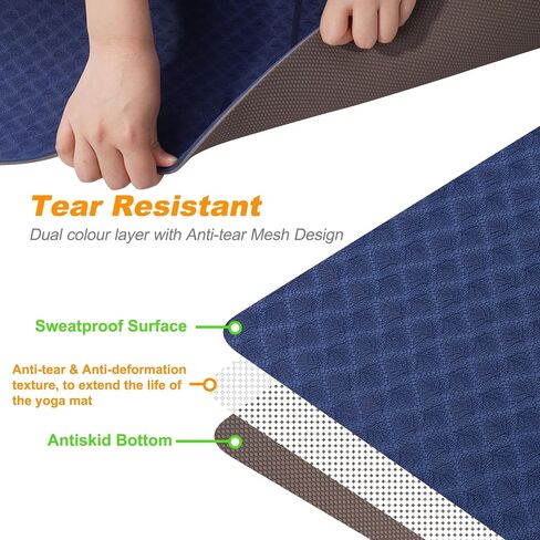 Eco-friendly TPE Yoga Mat,72"L x 24"W x 1/4" (6mm),Double Non-slip Grippy Design,High Density Cushion,lightweight,Free Yoga Bag Included in Saudi Arabia
