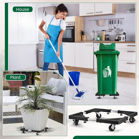 BBTO 2 PCS الأثاث البلاستيكي Dolly 16/23 جالون قابل للتعديل 17-25.6 "حامل مصنع يحمل ما يصل إلى 330 رطل القمامة CAN Dolly Mobile Roving CARTH لغسالة الثلاجة الخارجية الداخلية علبة القمامة in Kuwait