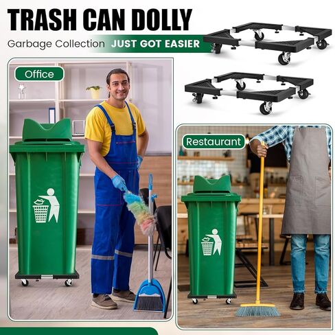 BBTO 2 PCS الأثاث البلاستيكي Dolly 16/23 جالون قابل للتعديل 17-25.6 "حامل مصنع يحمل ما يصل إلى 330 رطل القمامة CAN Dolly Mobile Roving CARTH لغسالة الثلاجة الخارجية الداخلية علبة القمامة in Kuwait