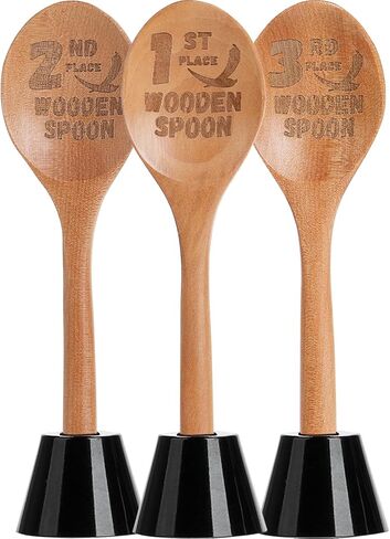 3 PCS Chili Cook Off Trophies Spoon Spoon Trophy جوائز للليزر الخشبي المحفور بالملعقة الذهبية مع جائزة الخبز القاعدة الخشبية للطبخ لمسابقة طبخ الخبز (7.56 '') in Kuwait