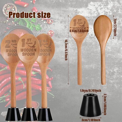 3 PCS Chili Cook Off Trophies Spoon Spoon Trophy جوائز للليزر الخشبي المحفور بالملعقة الذهبية مع جائزة الخبز القاعدة الخشبية للطبخ لمسابقة طبخ الخبز (7.56 '') in Kuwait