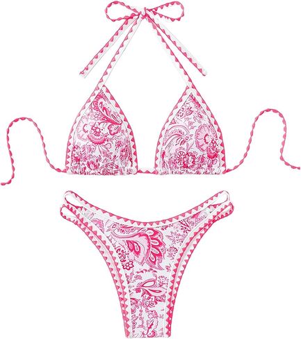 طقم بيكيني نسائي من WDIRARA بتصميم بوهو مزين بالزهور وملابس سباحة مكونة من قطعتين in Kuwait