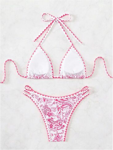 طقم بيكيني نسائي من WDIRARA بتصميم بوهو مزين بالزهور وملابس سباحة مكونة من قطعتين in Kuwait