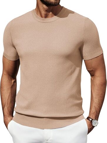 COOFANDY Mens Knit T-Shirts Summer Waffle Shirts Vintage Shirts Short Sleeve Crew Neck Tee Shirt Casual Crochet Top in Saudi Arabia