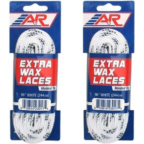 A&R Sports 2 Pair Pack Extra Wax Molded-Tip Hockey Skate Laces (White, 96")