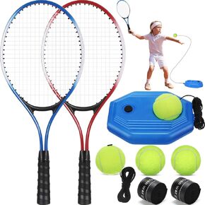 2 Pack Tennis Rackets for Kids 21" Tennis Racquet Set with Tennis Trainer Rebound Balls Tennis Training Equipment Recreational Tennis Racquet Set for Park Backyard Parent Child Activities