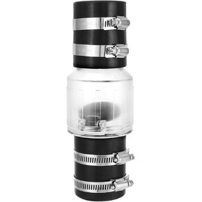 QWORK Silent Check Valve Model CV-150 – 1-1/2 Inch Spring-Loaded Valve with Clear Body, Buna-N Couplings and Steel Clamps, Quiet Operation, Extends Sump Pump Life