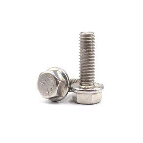 cSeao 3/8"-16 x 1" Flanged Hex Head Bolts Flange Hexagon Screws, Stainless Steel 304, DIN 6921, 10 PCS