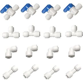 Push to connect water Filtration line tube pipe fittings, 1/4" o.d. tube quick connector 16pcs for ice maker coffee maker RO water dispenser Misting Cooling system.