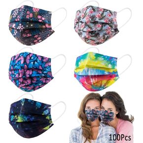 Adult Disposable Face Masks 100 Pack 3-Layer Filter Protection Dust Face Mask with Elastic Ear Loop for Men Women