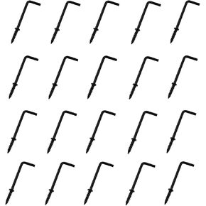 20PCS Black L-Shape Hooks 2inch Iron Right Angle Hooks Bent Hooks Screwed 7 Hooks for Hanging Items Jewellery Decoration Keys Pendants Plants Cups Picture Frames