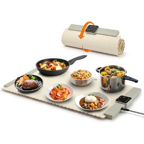 Portable Food Warmer Silicone Heating Mat for Food, 4 Temperature Settings,4 Timer Modes, Auto Shut-Off Roll Up Food Warming Mat, Large Surface Area Heating Trays to Keep Food Warm at Party, Travel