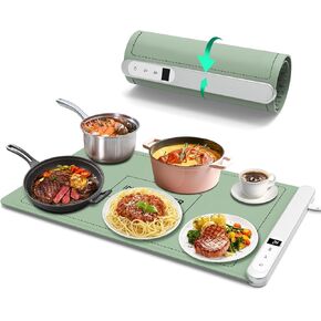 Food Warming Mat - Ugrade Graphene Full Surface Heating, 500W Fast Heating, Adjustable Temperature, Food Grade Silicone, Food Warmer for Gatherings, Parties, Travel, Daily Use (Green)